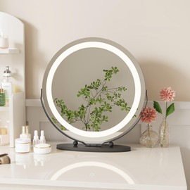 Fasyou Vanity Mirror with Lights, Smart Touch Control 3 Colors Dimmable 19-Inch Round Light Up Makeup Mirror, 360° Rotation LED Makeup Mirror for Bedroom Living Room, Black
