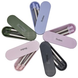 Hoshen Stainless Steel Portable Telescopic Straw, Two-In-One Detachable Telescopic Straw, Detachable, Reusable Straw With Shell, With Cleaning Brush - Black