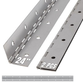 24 Inch Silver Heavy Duty Piano Hinge Continuous Stainless Steel 304 (2-Pack), Surface Mount Cabinet Hinges Silver 24"x2" for Server Rack, Display Case, Workshop Bench & Storage, Commercial