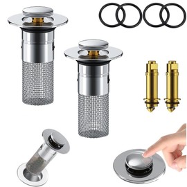 2Pack Bathroom Sink Drain Strainer, Pop Up Sink Drain Filter with Removable Stainless Steel Filter Basket Hair Catcher, for Us Bathroom Sink Stopper Replacement, Bathtubs, Showers & Floor Drains