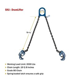 Mytee Products (2 Pack Chain Drum Lifter for 55 Gallon Drum Lift 1 Ton/2000 lbs WLL Vertical - Carbon Steel Hook w/Built-in Spring - Metal/Plastic Drum & Barrel Lifter w/Self Locking Hoist