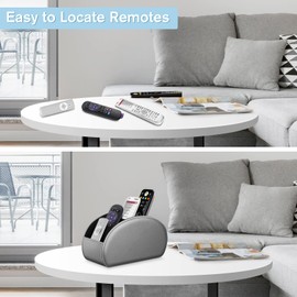Fintie Remote Control Holder with 5 Compartments, Vegan Leather TV Remote Caddy Desktop Organizer Fits TV Remotes, Media Controllers, Office Supplies, Makeup Brush
