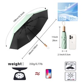 erised's bifrost Minimalist Nordic Style Small Sun Protection for Folding Umbrella 8 Ribs Travel Outdoor UV Protection Wooden Handle Suitcase Compact Pocket Umbrella Women and Children, Green