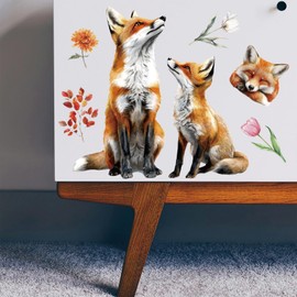 PLIGREAT 4 Sheets Watercolor Fox Rub on Transfers for Crafts Maple Leaves Flower Furnitures Rub on Stickers for Wood Dressers Wardrobe Decor Old Furniture Renovation Decor Transfer Stickers