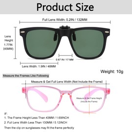 Long Keeper Sunglasses Attachment Glasses Polarised Children's Sunglasses Clip Children's Glasses for Glasses Wearers with UV Protection for Boys Girls, dark green