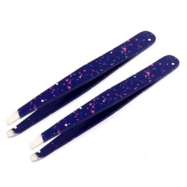 AAProTools Slant Tweezers, Stainless Steel Precision Tweezers for Ingrown Hair, Eyebrow and Hair Remover 2 Pieces (Blue & White)