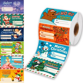 500 Pcs Christmas Gift Tags Stickers Roll - Zero Repeats Unique Designs - Self Adhesive to from Labels for Holiday Gift Wrapping - Name Tags for Presents, Cards & Bags, 2.95 x 1.6 Inches