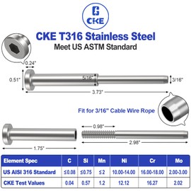 CKE 20 Pack 4"x4" Invisible Cable Railing Kits, T316 Stainless Steel 3/16" Invisible Receiver, Swage Stud End for Deck Cable Railing Hardware Threaded End Fitting for 2x2, 4x4 Wood/Metal Posts, CR31