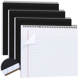 MotiMind 4 Pcs Legal Pads Landscape Notebooks Hole Punched Top Spiral Bound Notebooks 11 x 9.5 Inch College Ruled Drawing Notepad Tear Line for Removal 50 Sheet Office Steno Book(White)