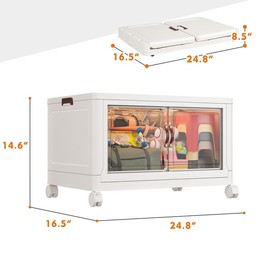 RaybeeFurniture Stackable Storage Containers with Wheels & Lid Large Plastic Foldable Organizers for Home Office, Ideal for Clothes, Books, and More:_L-2 packs