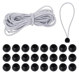 Klmnop 33Ft White Ball Bungee Cords with 24Pcs Tarp Bungee Balls, 6/9/16 Inch Heavy Duty Bungee Balls Cords with Cut to Length as Needed for Shelter, Camping, Cargo, Tent Poles(White)