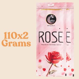 Premium Rose Incense Sticks Pack of 2, Total 130+ Sticks, 220 gram (110 gram Pack x 2), Natural Rose Fragrance, 45-60 Mins Burn Time by Hashcart