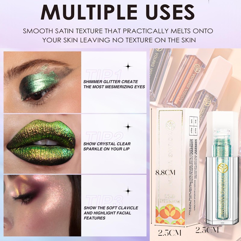 Green Eyeshadow, Liquid Glitter Eyeshadow, Shimmer Highly Pigmented Long Lasting