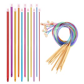 23 Piece Tunisian Crochet Hook Set, Includes 2-10 mm Wooden Crochet Hooks and Aluminium Crochet Hooks, Aluminium Tunisian Crochet Hook Set for Beginners, for Blankets, Scarves and Other Crochet