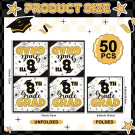 Jingmore 50 Pcs 8th Grade Graduation Napkins 2025 Grad Party Paper Napkins Supplies Disposable Grad Paper Napkin for Eighth Grade Graduation Party Decoration(White)