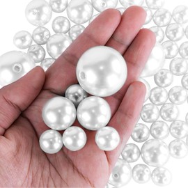 Elegant Glossy Polished Pearl Beads for Vase Fillers, DIY Jewelry Necklaces, Table Scatter, Wedding, Birthday Party Home Decoration, Event Supplies (8 Ounce Pack, 70 Pieces) (White)