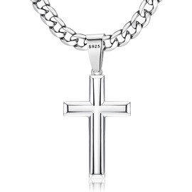 Jstyle 925 Silver Cross Necklace, Men's Cross, Stainless Steel Chain, Cross Pendant, Hypoallergenic, Handsome Fashion Jewelry, Sterling Silver, No Gemstone