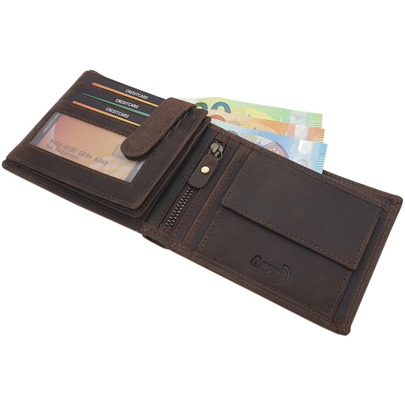 myledershop Buffalo Full Leather Horizontal Wallet RFID & NFC Protection