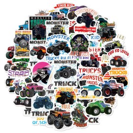 Monster Stickers Truck for Kids, 50Pcs Cute Car Stickers, Truck Stickers for Children Party Bags Filler, Waterproof Vinyl Kawaii Stickers for Laptop, Skateboard, Scrapbooking, Bedrooms
