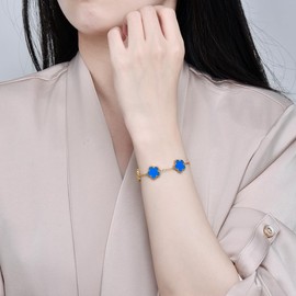 FLY FEI 18K Gold-Plated Four Leaf Clover Bracelet for Women,Adjustable lucky Bracelet Set Jewelry Gift-Hypoallergenic Charm for Birthdays, Wellness & Daily Wear(style03-Gold+Blue(2pcs))