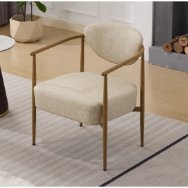 Beige PU Modern Leisure Dining/Living/Bedroom Chair Foam Back Seat Soft Comfortable Seating Metal Frame Water Transfer Printingcolor: Dark Khaki, size: 63*63*74cm