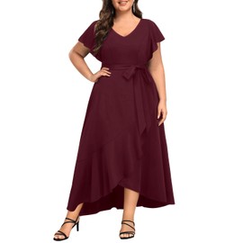 Talisea Burgundy Plus Size Wedding Guest Dress Ruffle High Low Evening Party Cocktail Holiday Long Maxi Dresses 2025