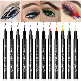 DNM 12Pcs Matte Liquid Eyeliner Colorful Set,Black Blue Green Red White Colors Liquid Eyeliner Pen Colored Eyeliner Set,Eye Liners for Women Waterproof Smudgeproof Long Lasting Eyeliners Pencils