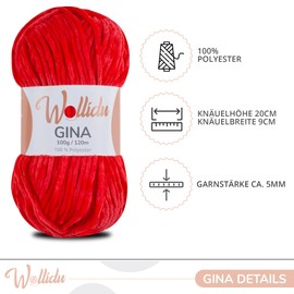 Wollidu Gina Chenille Yarn for Knitting and Crocheting, 1 x 100 g/120 m Set, 100% Polyester, Reddish Orange