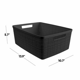 Curver Set of 6 Medium 12L Jute Decorative Plastic Organization and Storage Baskets - Perfect Bins for Home Office, Closet Shelves, Kitchen Pantry and All Bedroom Essentials, Black