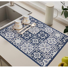 Drying Mat, Kitchen, Quick Drying, Absorbent Mat, Diatomaceous Earth, Kitchen Dish Drying Mat, Rolled, Washable, Slip, Dish Rest, Sponge Wipe, Antibacterial, Deodorizing, Quick Drying, Oil-Resistant,
