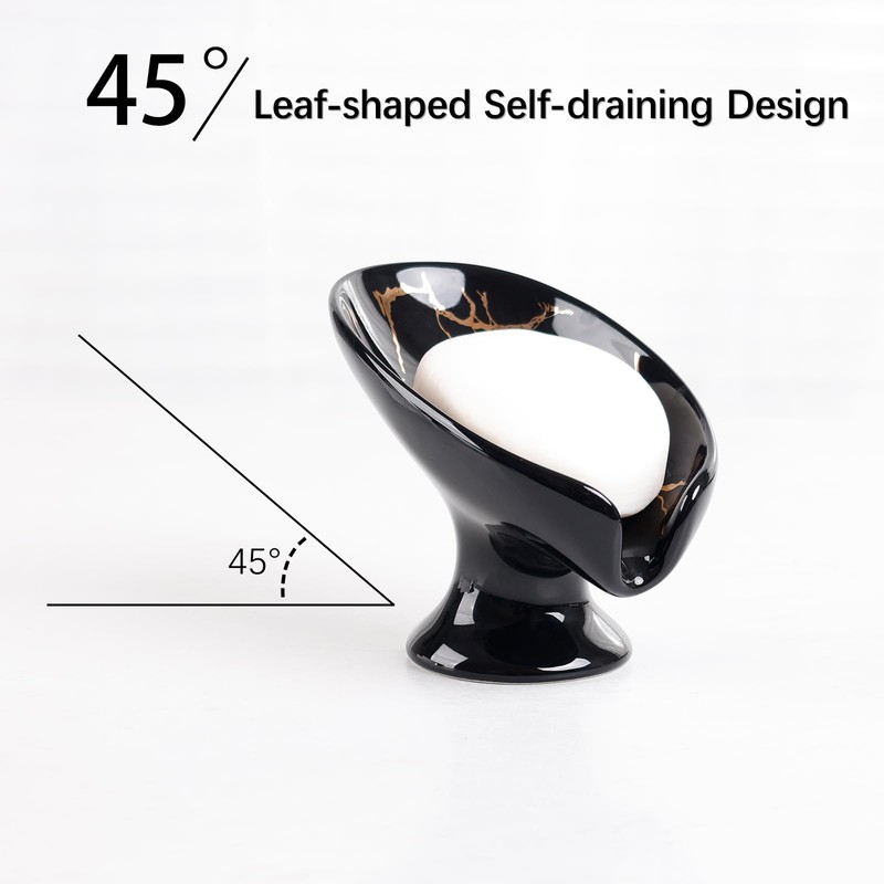Soap Dish, Ceramic Soap Holder Self Draining Leaf Shape Bar