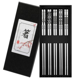 5 Pairs Stainless Steel Chopsticks Dishwasher Safe Chopsticks Stainless Steel Chinese Chopsticks for Eating, Metal Chopsticks Reusable Japanese Chopsticks Ess Sticks, Chopsticks Gift Set