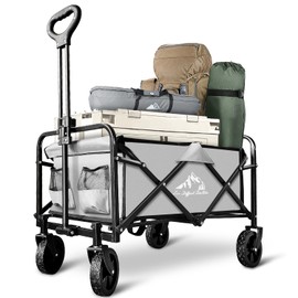 SAILARY Collapsible Wagon Cart Heavy Duty Foldable, Large Capacity Foldable Grocery Beach Wagon for Camping Sports Shopping, Gray