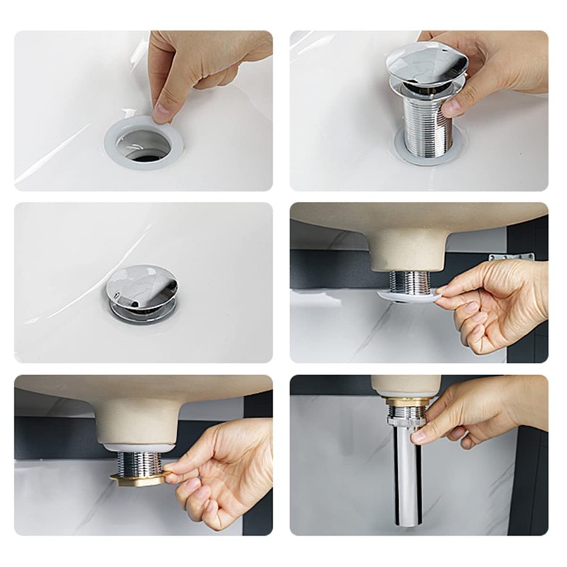 YCCUZA Pop Up Drain Stopper with Overflow Chrome Baisn Sink