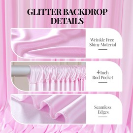 10x10 ft Pink Glitter Backdrop Curtain or Parties, Wrinkle Free Glitter Photo Backdrop Drapes 2 Panels 5x10FT Shimmer Back Drop Cloth for Baby Shower Wedding Birthday Photography Background Decor