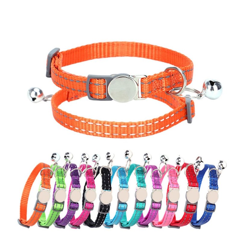 Black Breakaway Dog Collar with Bell, Reflective Puppy Collar Safety