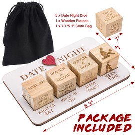 Date Night Dice for Couples, Romantic What to Do Date Night Couples Games with Pouch Storage, Reusable Wooden Dice Set Anniversary Wooden Gifts for for Couples Valentine's Day Birthday Wedding