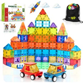 Little Vo Magnetic Tiles Set 180 PCS with 2 Cars Bases, STEM Educational Magnet Toys for Kids Ages 3-12, Magnetics for Kids & Preschool, Creative Magnetic Building Toys for Boys & Girls