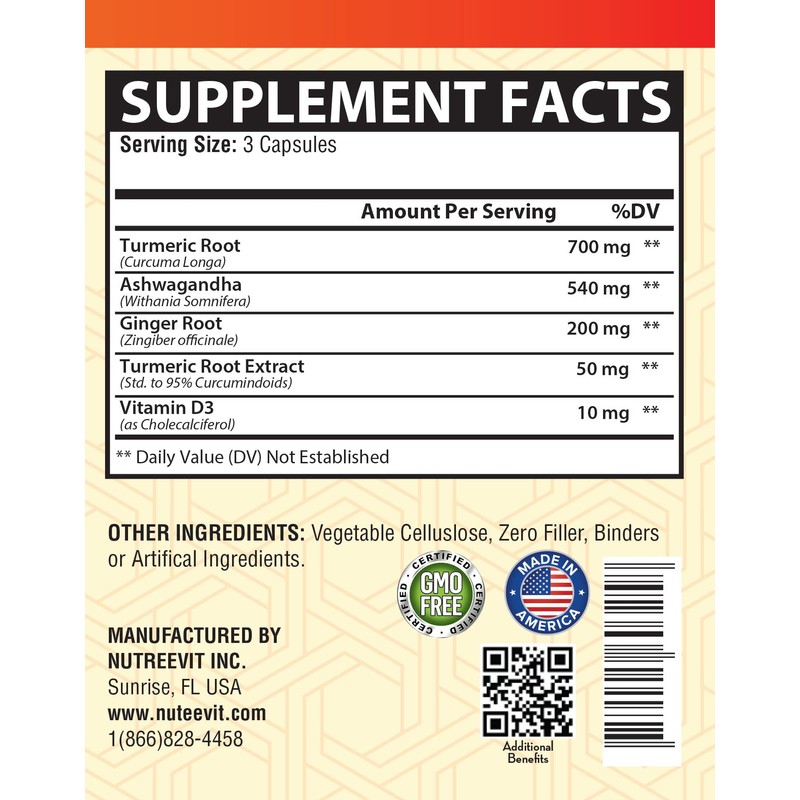 NutreeVit 100% Organic - Turmeric + Ashwagandha + Ginger +