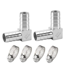 Pysrych Stainless Steel Hose Barb Fitting 90 Degree Elbow 5/8" Barbed x 5/8" Barbed Right Angle L Shaped Connector with 4pcs Hose Clamps (Pack of 2)