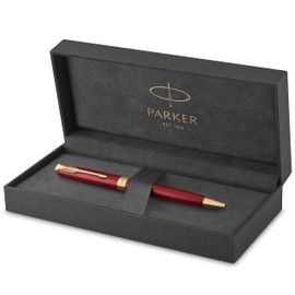 Parker Sonnet Ballpoint Pen | Red Lacquer with Gold Trim | Medium Point Black Ink | Gift Box