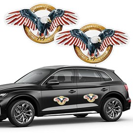 2 Pack Reflective American Flag Bald Eagle Car Magnet, Truck Decals, Waterproof Patriotic USA Flag Magnetic Bumper Stickers for Auto, Truck, SUV, Refrigerator, Mailbox, Laptop, Indoor Outdoor Decors