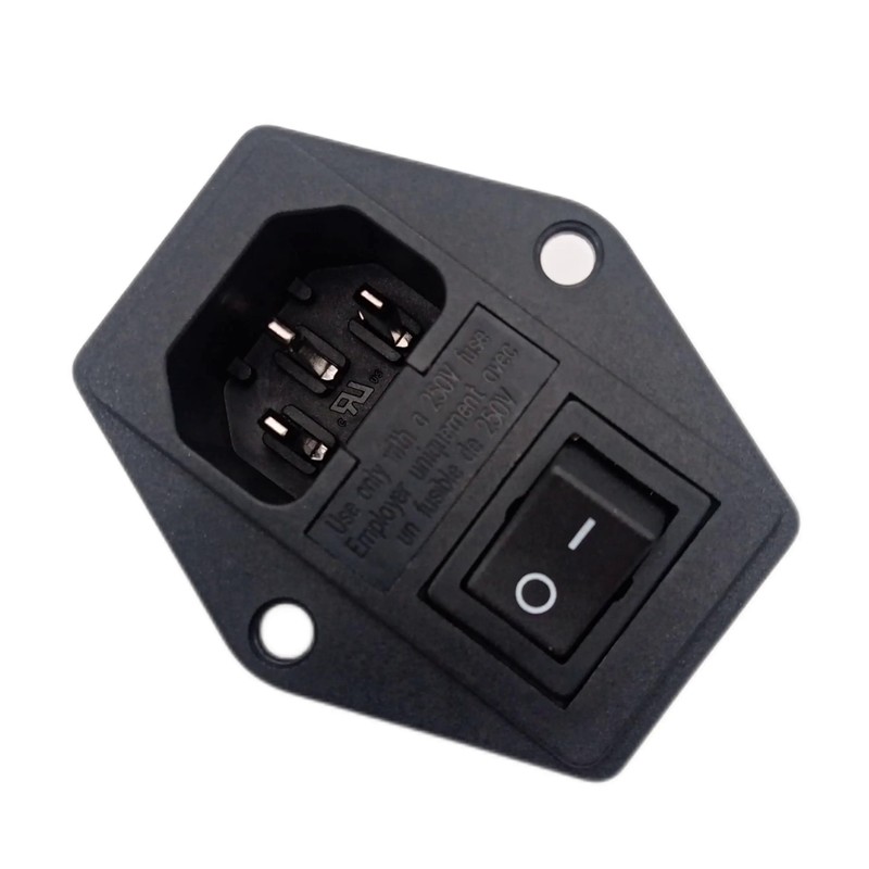IEC Built-in Socket C14, with Black Switch and Fuse, 3-Pin