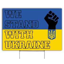 SignPro We Stand with Ukraine Yard Sign,Support Ukraine,Stop the War,Bright, Bold,24 inch by 18 inch with Yard Stakes,Weather-Proof Corrugated Plastic Sign Material (Double Sided)