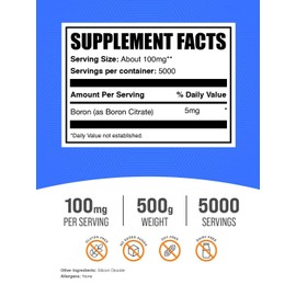 BulkSupplements.com Boron Citrate Powder - Boron Supplement for Men & Women, Food Grade - for Bones & Joints Support, 100mg per Serving, 500g (1.1 lbs) (Pack of 1)