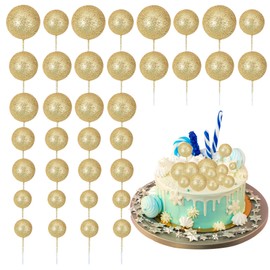 30 bolas de espuma con purpurina para tartas, mini globo, decoración para decoración para baby shower, boda, aniversario, niños, cumpleaños, graduación, fiesta, decoración de pasteles, color dorado