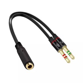 Cater2you Headset Splitter 3.5mm Jack Dual Male Adapter Mic and Audio Headphone Gold