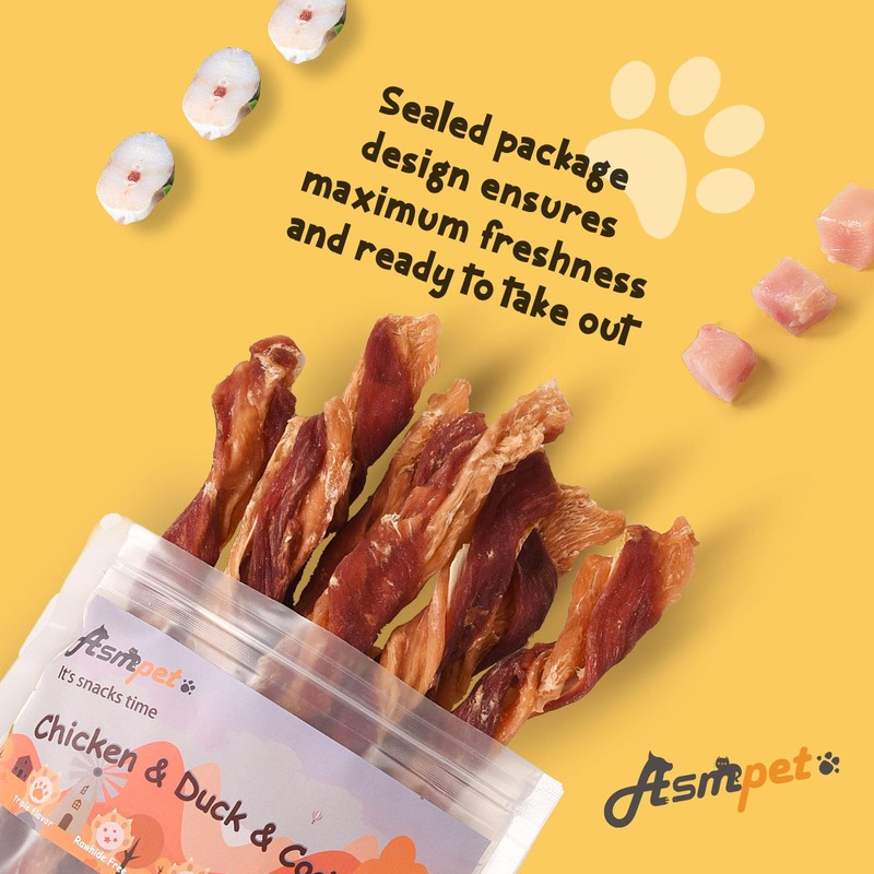 ASMPET Dog Treats Chews, Triple Flavor Chicken Duck and Cod