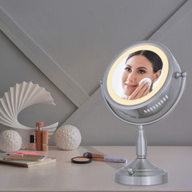 Zadro 11” Dia. Incandescent Lighted Makeup Mirror with Magnification 8X/1X Dimming Desk Mirror with Light 2 20-Watt Bulbs