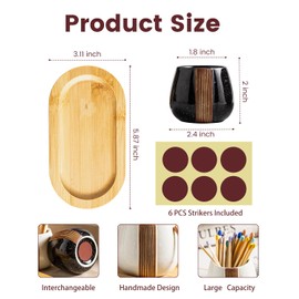 Zoeeker Ceramic Match Holders with Striker - Matchstick Container Set of 2 with Tray for Christmas Bathrooms, Cafes & Modern Homes - Matches NOT Included, Black and White